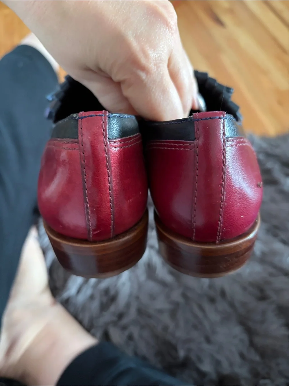 Tory Burch Red and Black Fringe Kiltie Loafers - 6.5